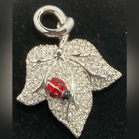 Swarovski Pave Leaf Brooch with Lady Bug - Picture 2 of 6